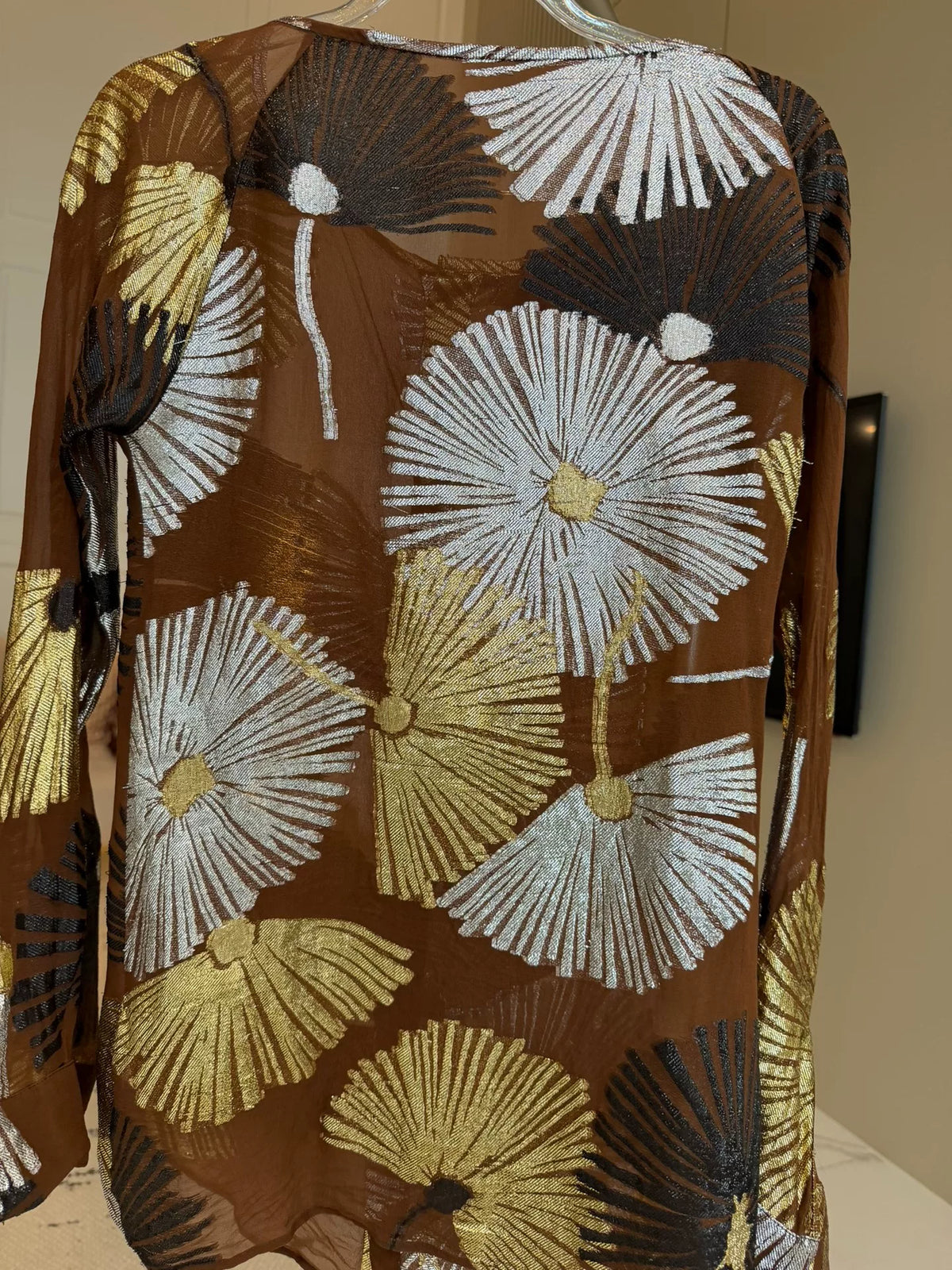 Metallic Floral Sheer Silk Blouse