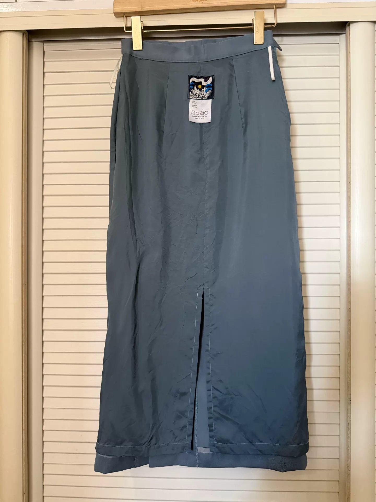Japanese Vintage Mist-Blue Tailored Maxi Skirt