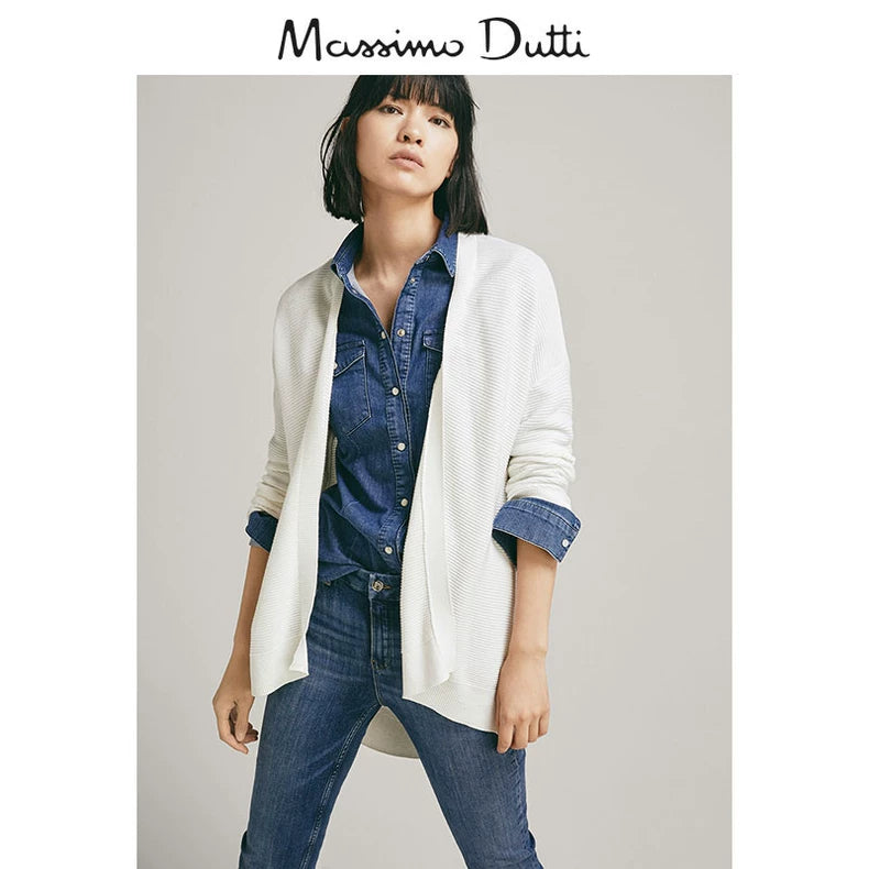 Massimo Dutti Cream Textured Cardigan
