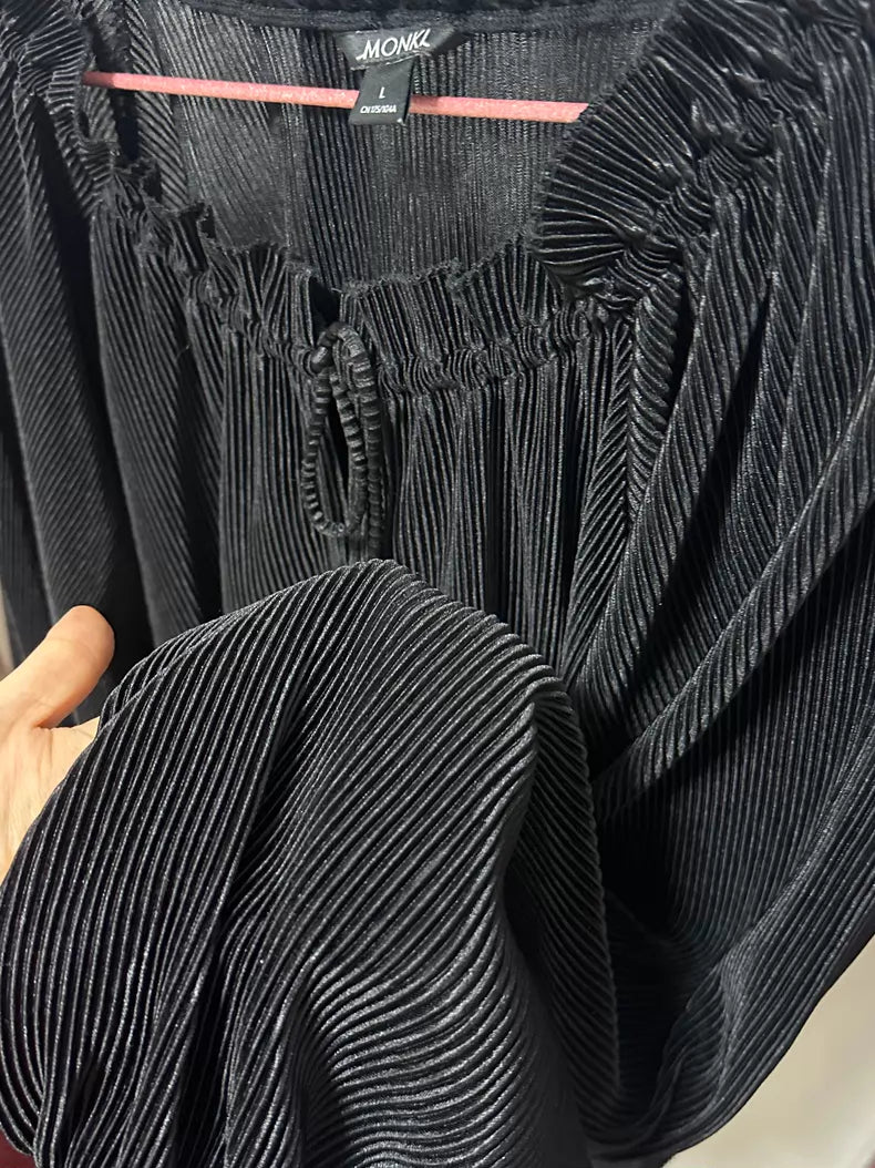 MONKI Black Pleated Drawstring-Neck Top