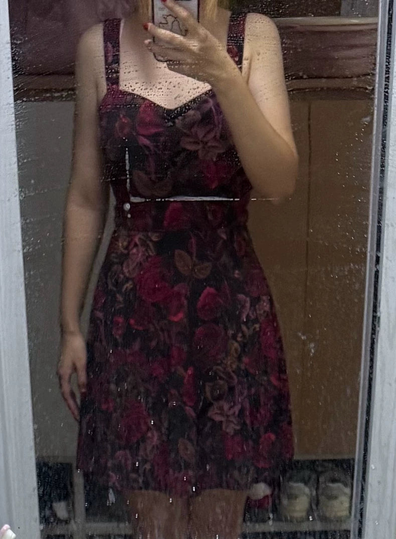 MONKI Black Rose Print Slip Mini Dress