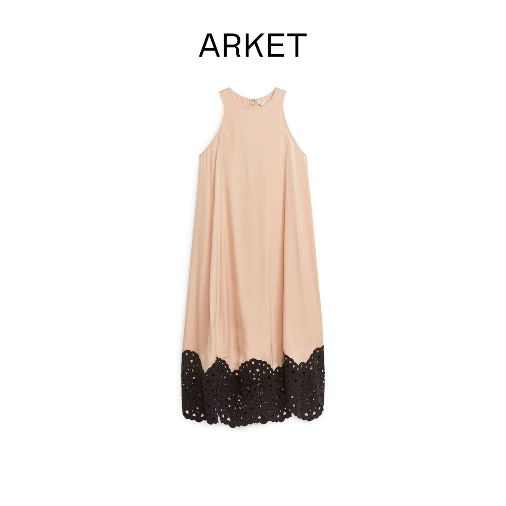 ARKET Apricot Maxi Dress with Black Lace Hem — front view