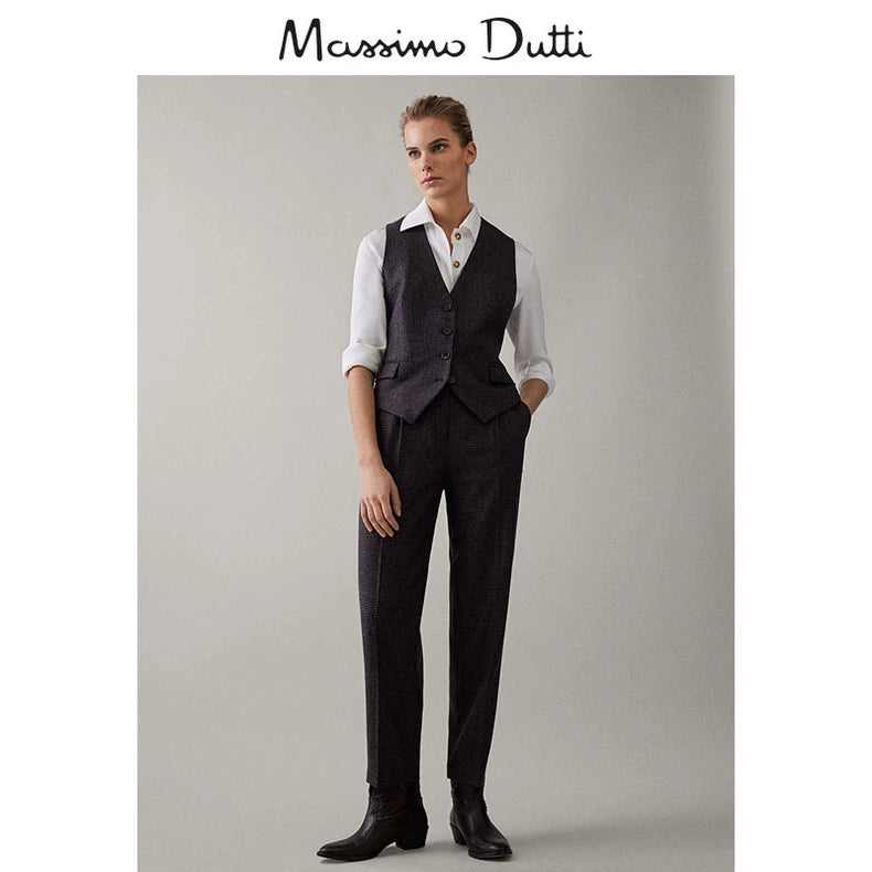 Massimo Dutti Houndstooth Wool-Blend Trousers