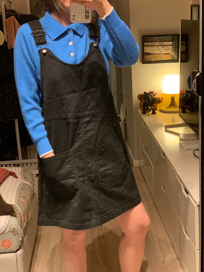 MONKI Black Denim Pinafore Mini Dress