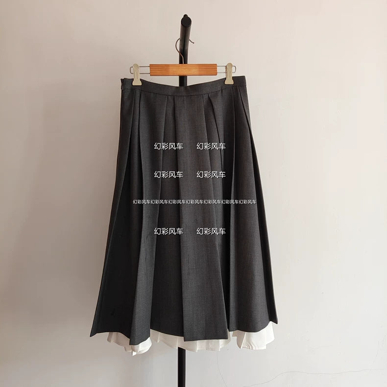 SHUSHU TONG gray pleated contrast hem skirt