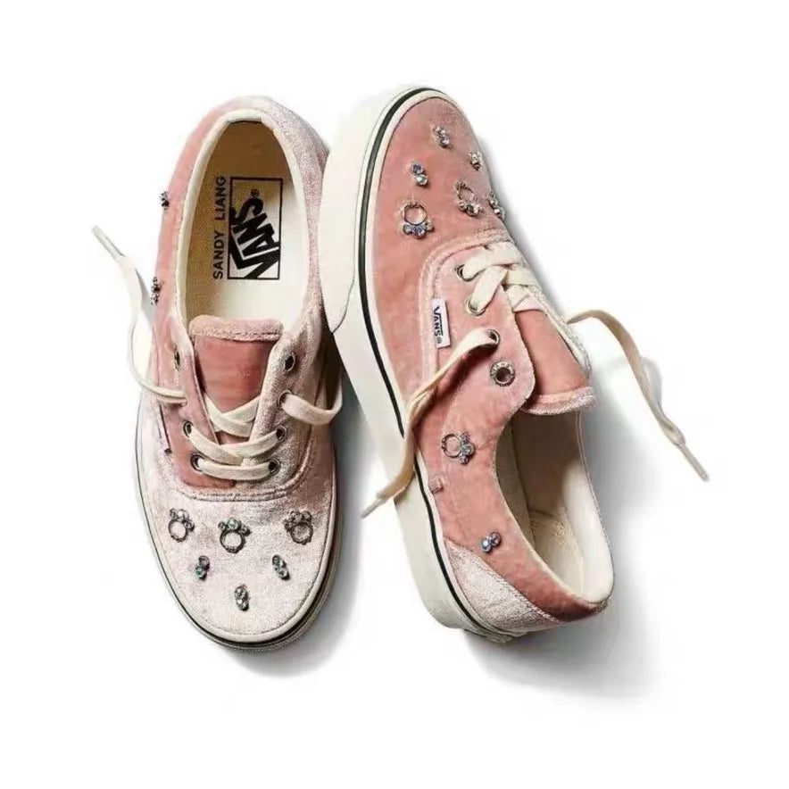 Sandy Liang × Vans Pink Velvet Era Sneakers — front view