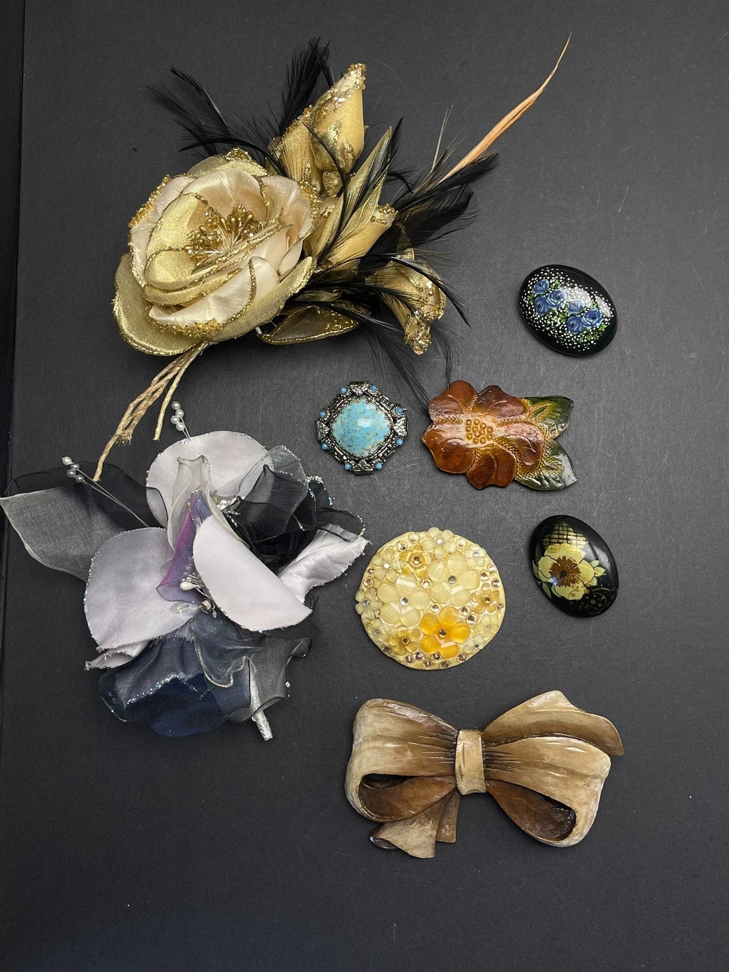 Vintage Cloisonné Silk-Flower Brooch — original seller image 1