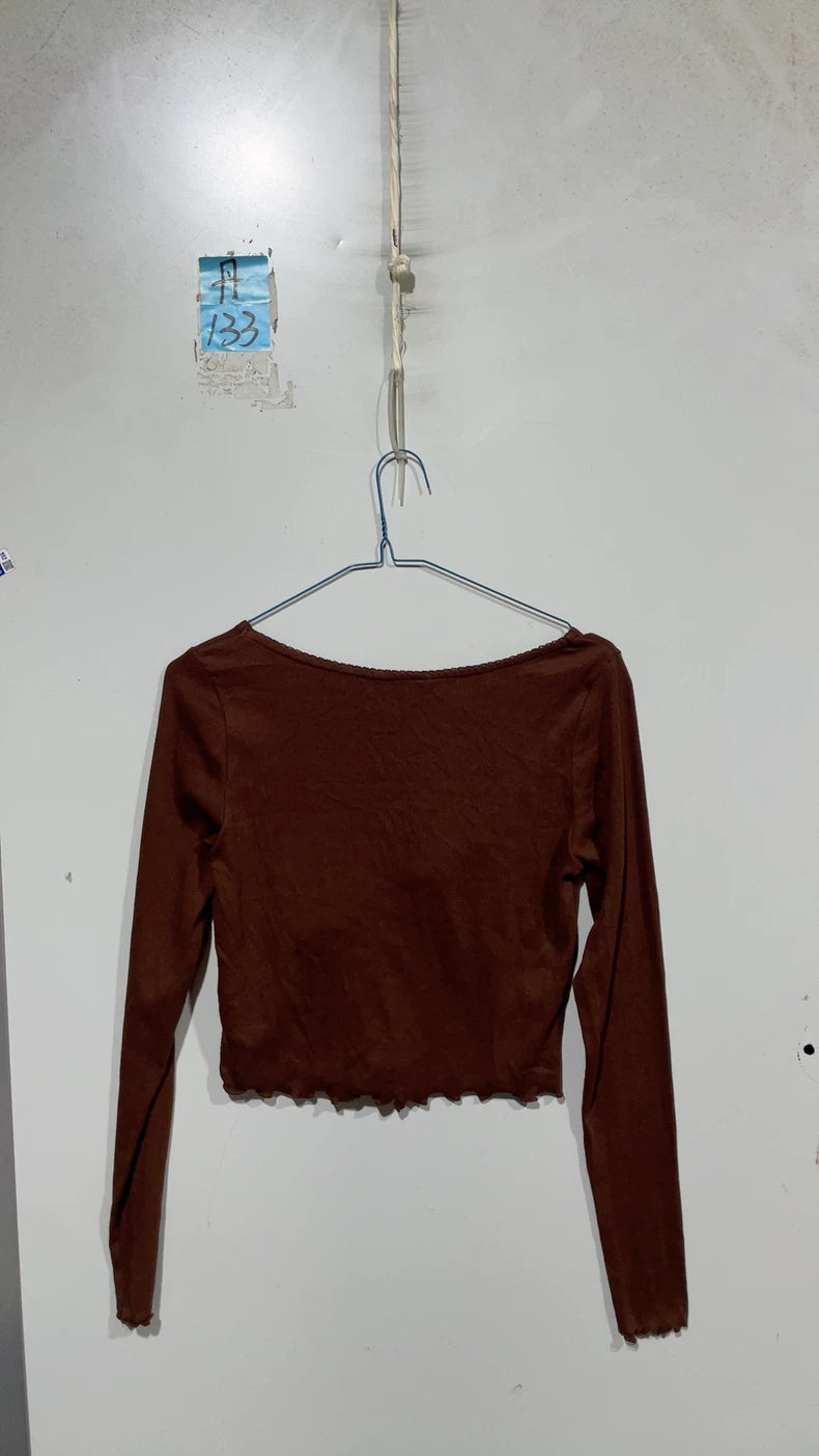 MONKI Brown V-Neck Cropped Top