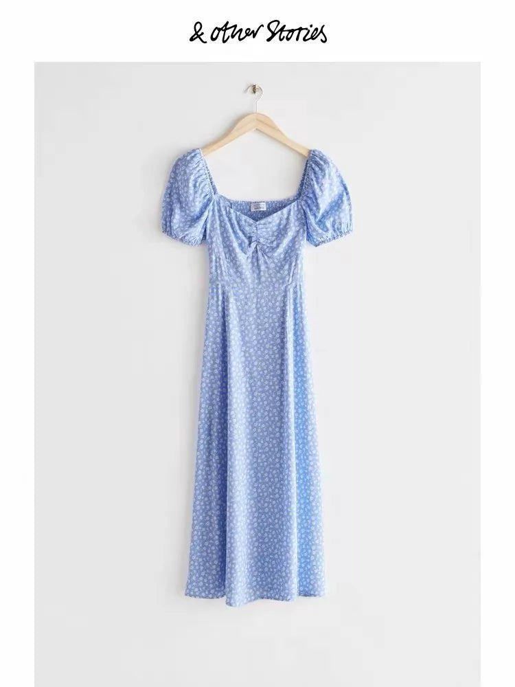 & Other Stories Blue Floral Chiffon Dress