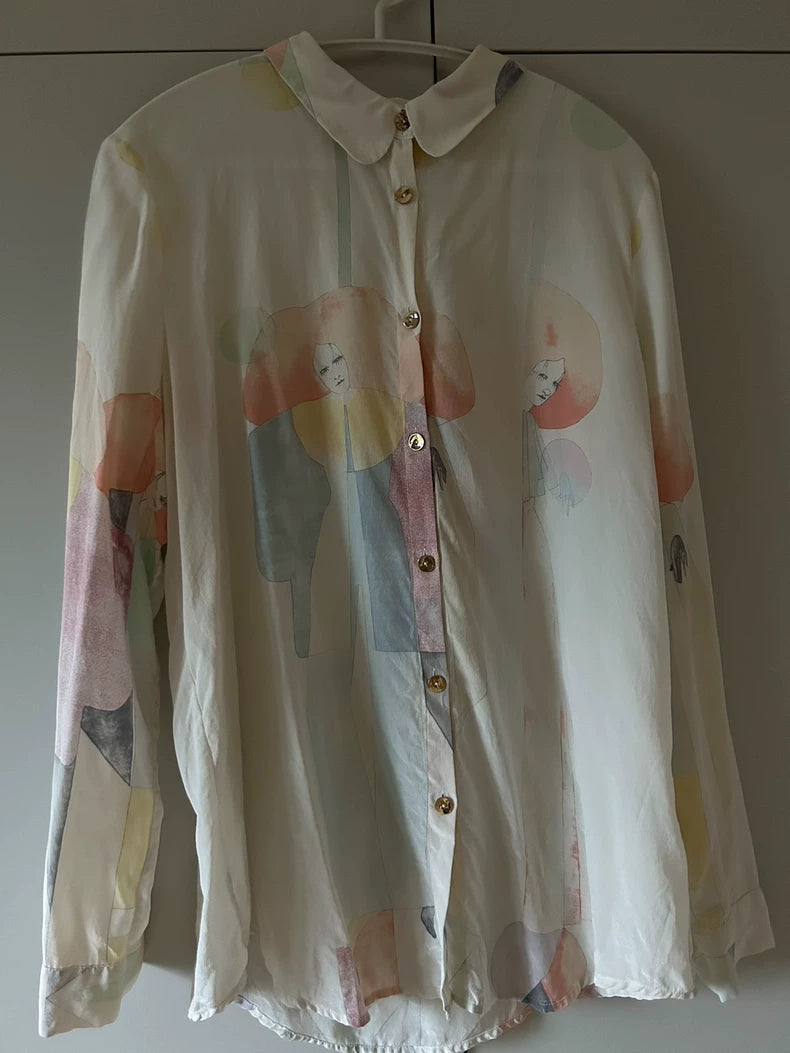 Stine Goya Ivory Art Print Silk Shirt