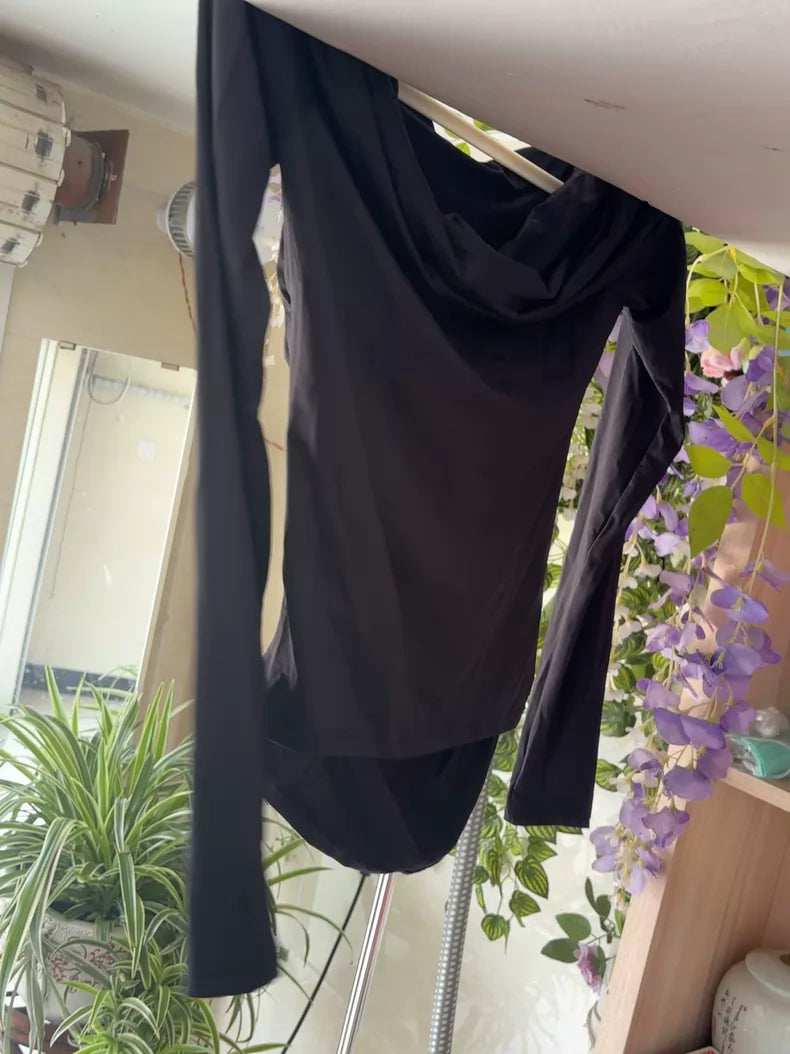 MONKI Black Draped Long-Sleeve Top