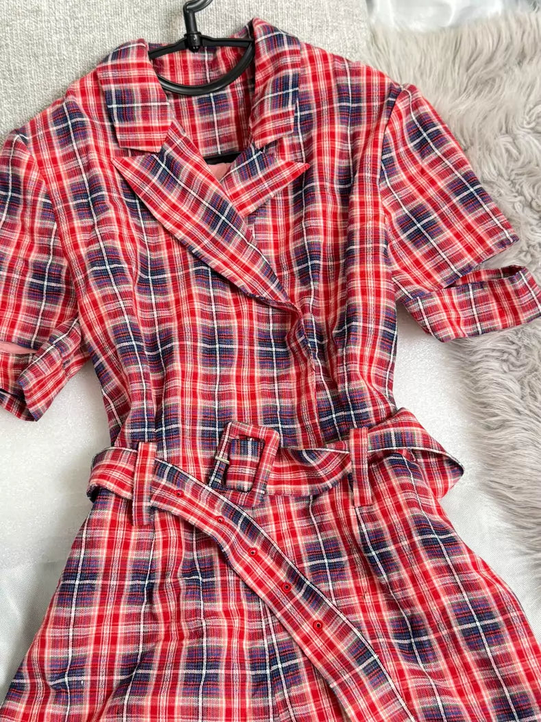 Red and blue plaid romper