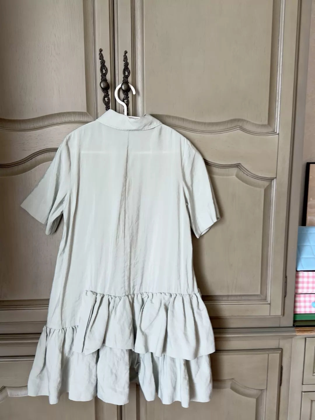 COS pale mint ruffle-hem shirt dress, back