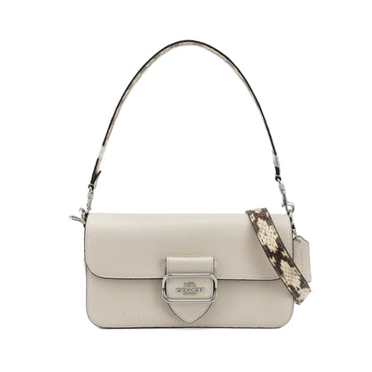 Coach Morgan Ivory Leather Shoulder Bag with Snake-Print Strap