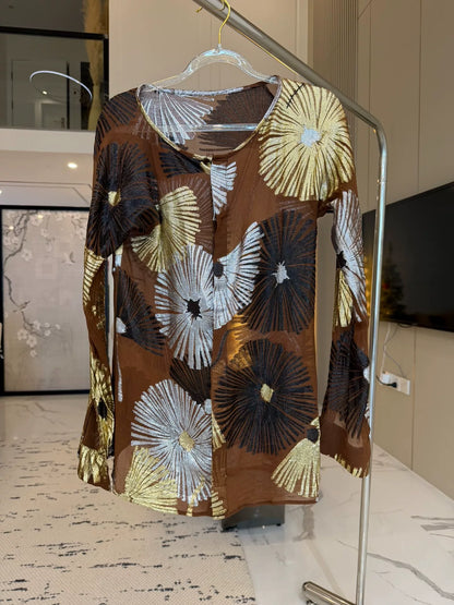 Metallic Floral Sheer Silk Blouse