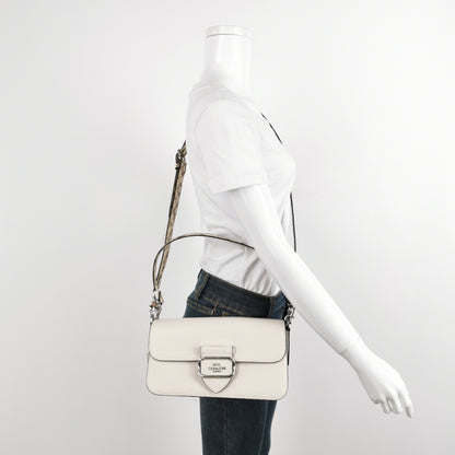Coach Morgan Ivory Leather Shoulder Bag with Snake-Print Strap