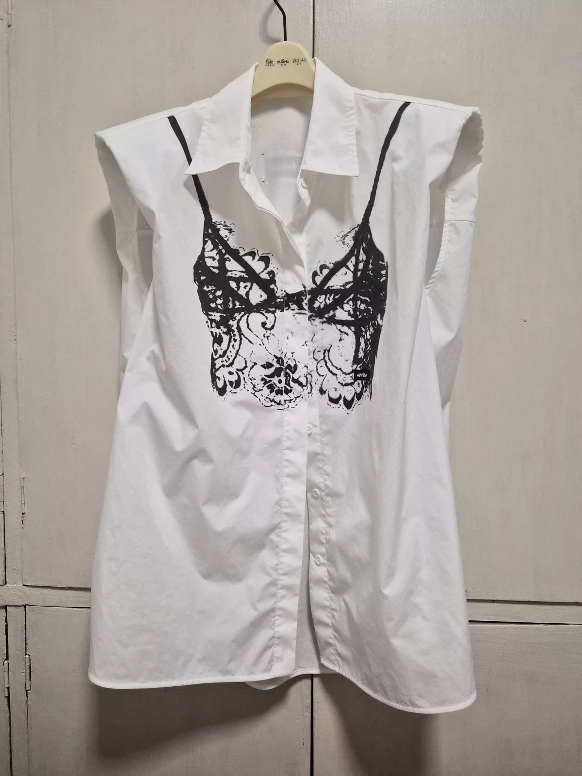 AVVENN Abstract Ink-Print Sleeveless Long Shirt