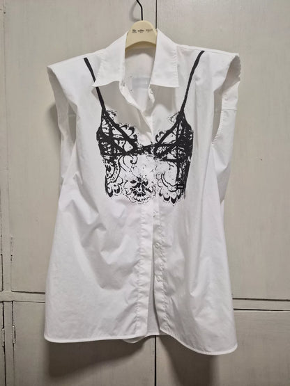 AVVENN Abstract Ink-Print Sleeveless Long Shirt