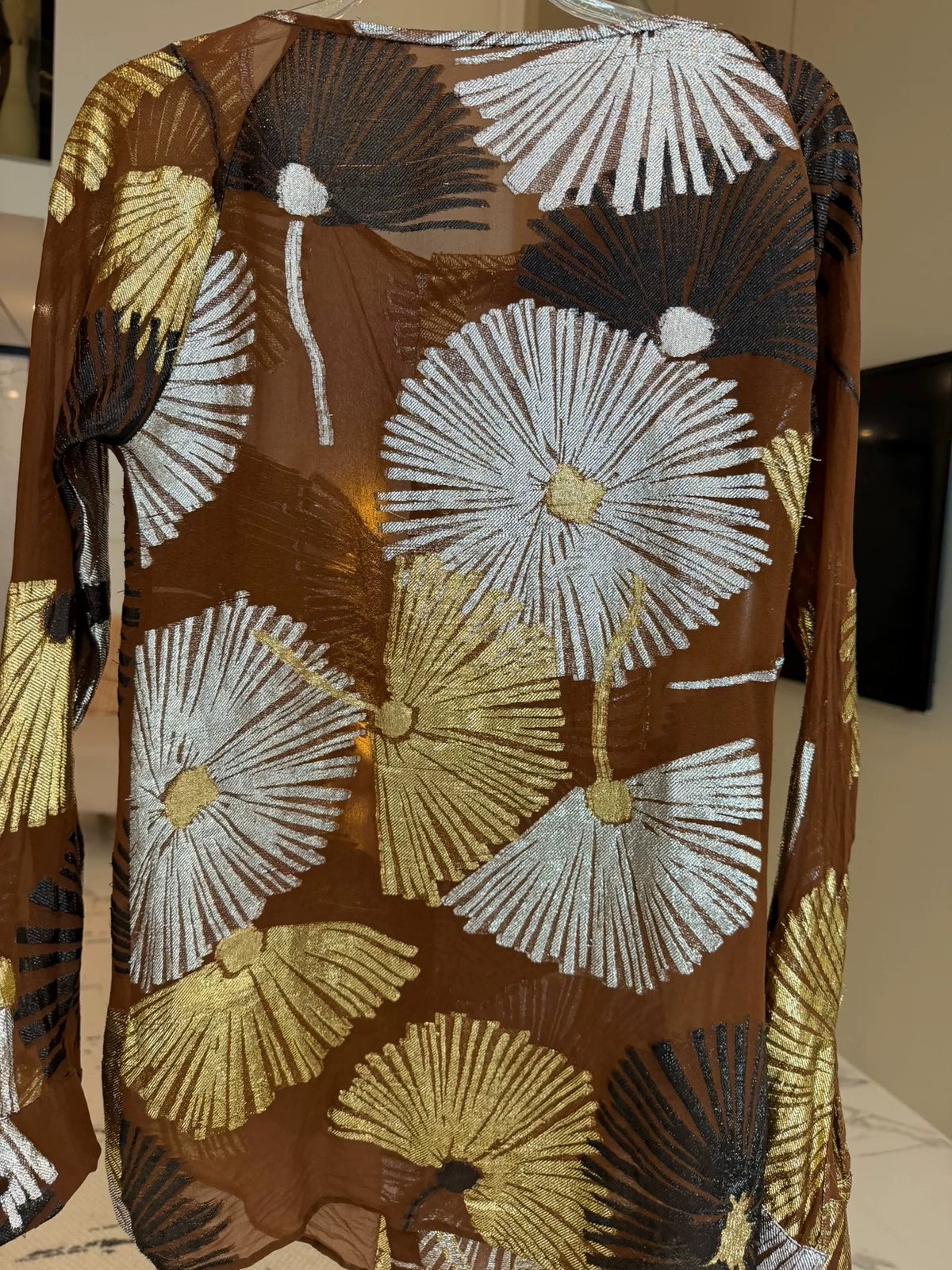 Metallic Floral Sheer Silk Blouse