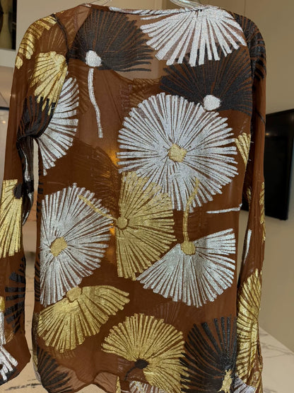 Metallic Floral Sheer Silk Blouse