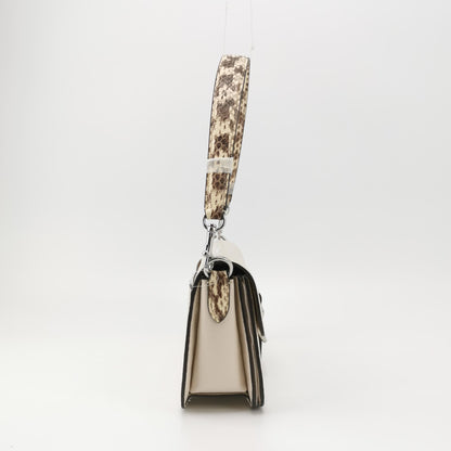 Coach Morgan Ivory Leather Shoulder Bag with Snake-Print Strap