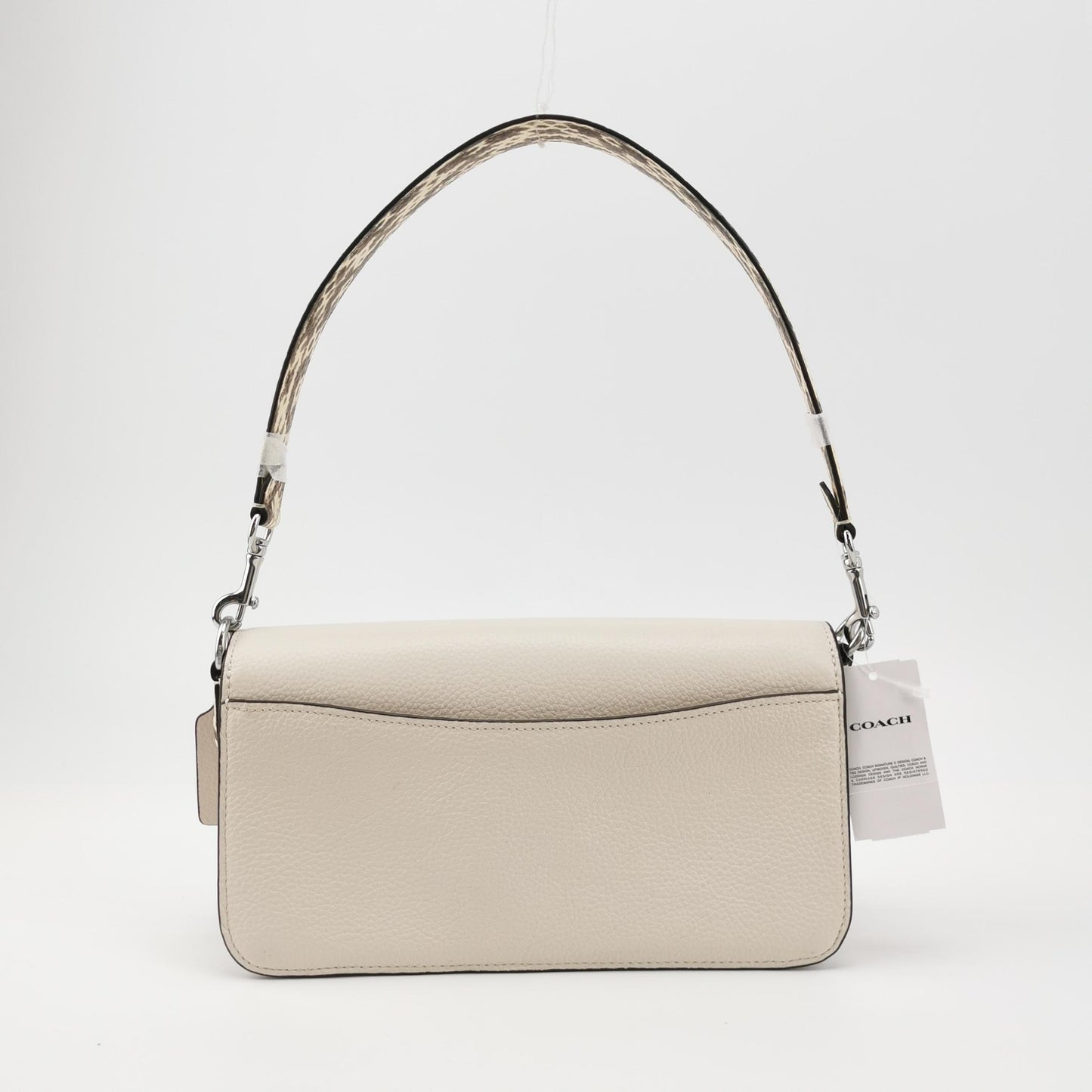 Coach Morgan Ivory Leather Shoulder Bag with Snake-Print Strap