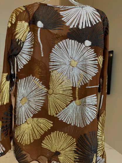Metallic Floral Sheer Silk Blouse