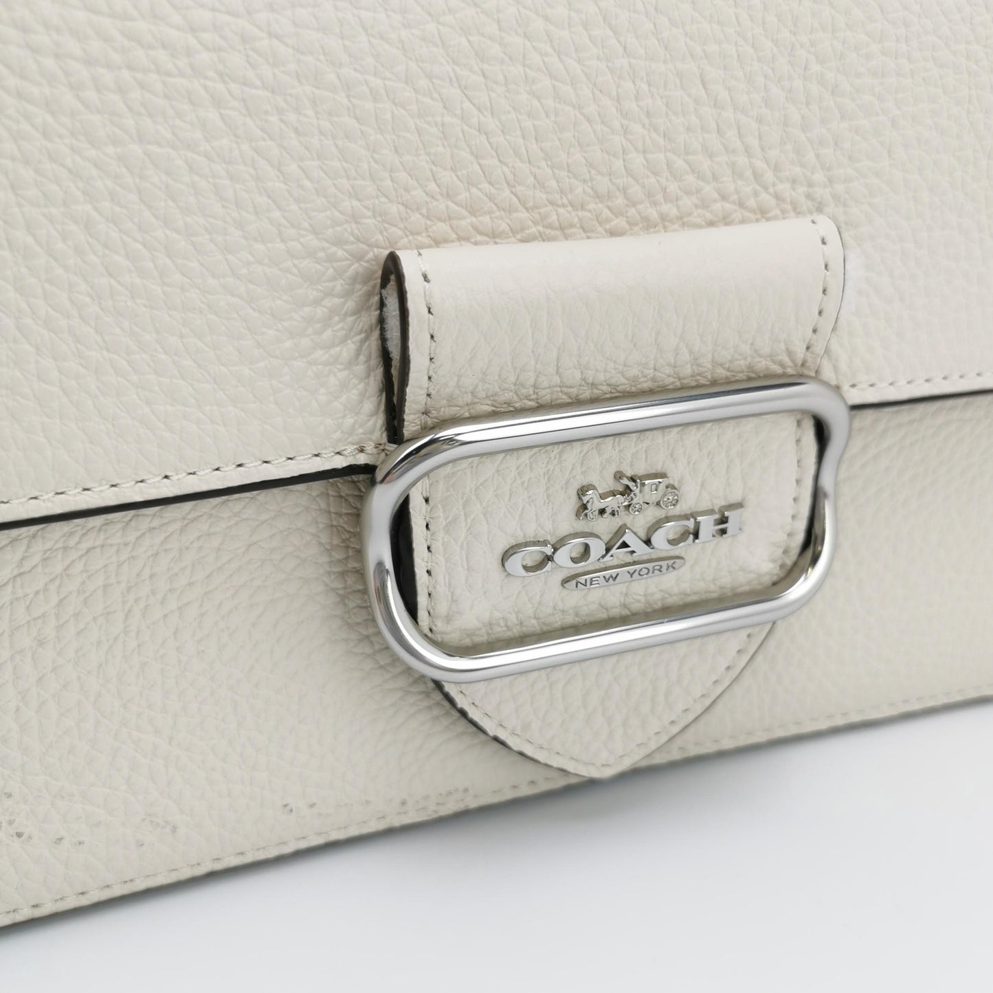 Coach Morgan Ivory Leather Shoulder Bag with Snake-Print Strap