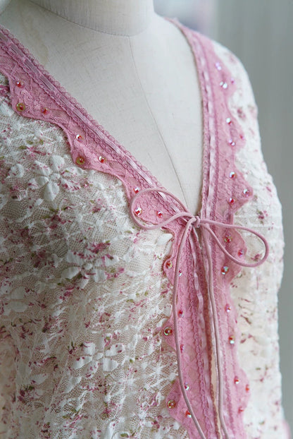 Rose-Lace Tie-Front Cardigan