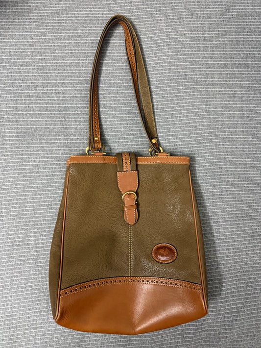 Vintage Olive & Tan Structured Tote Bag — Medium