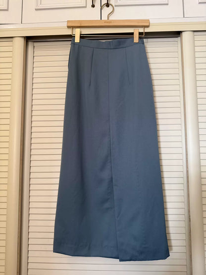 Japanese Vintage Mist-Blue Tailored Maxi Skirt