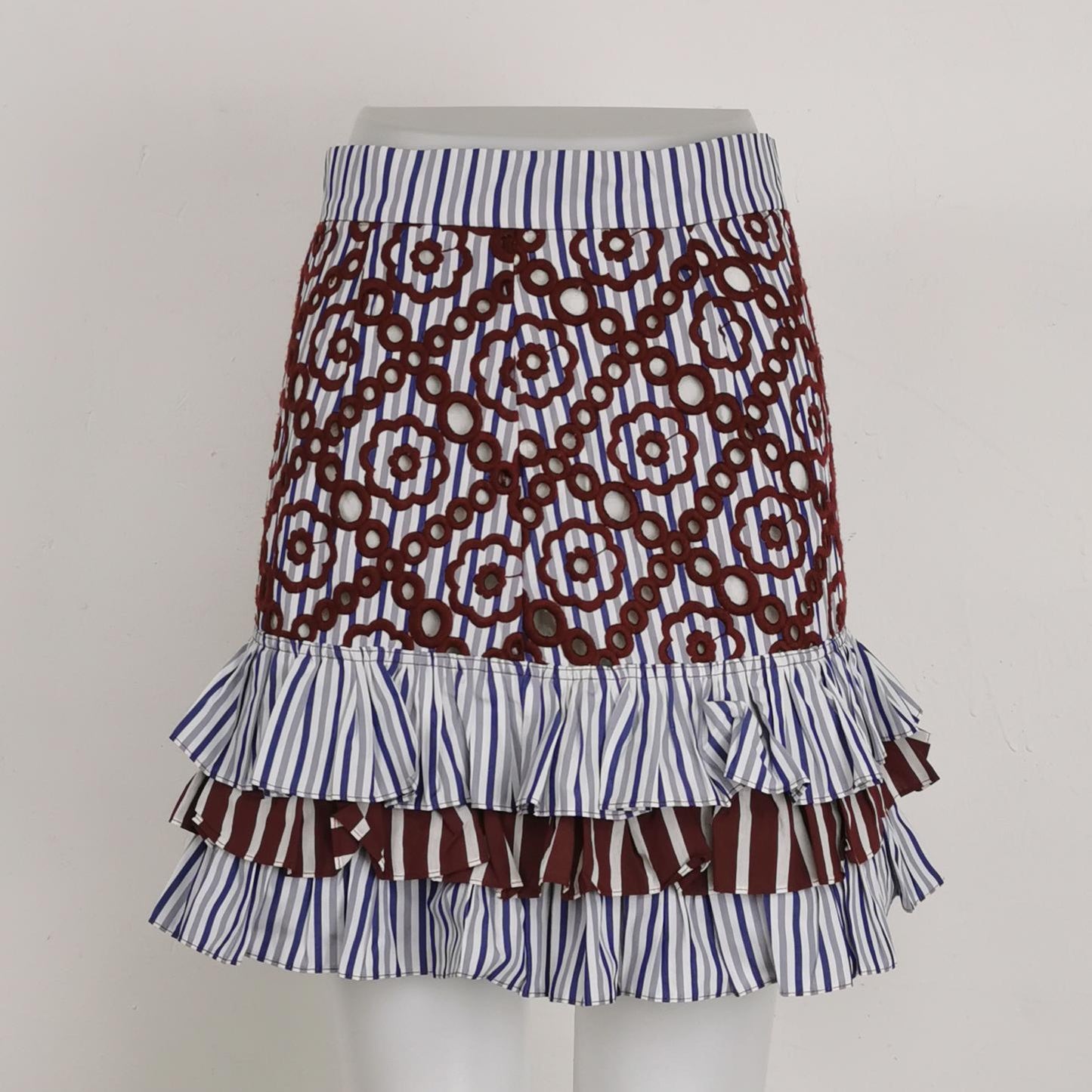 Sandro cocoa and ivory ruffle-trim skirt — view 2