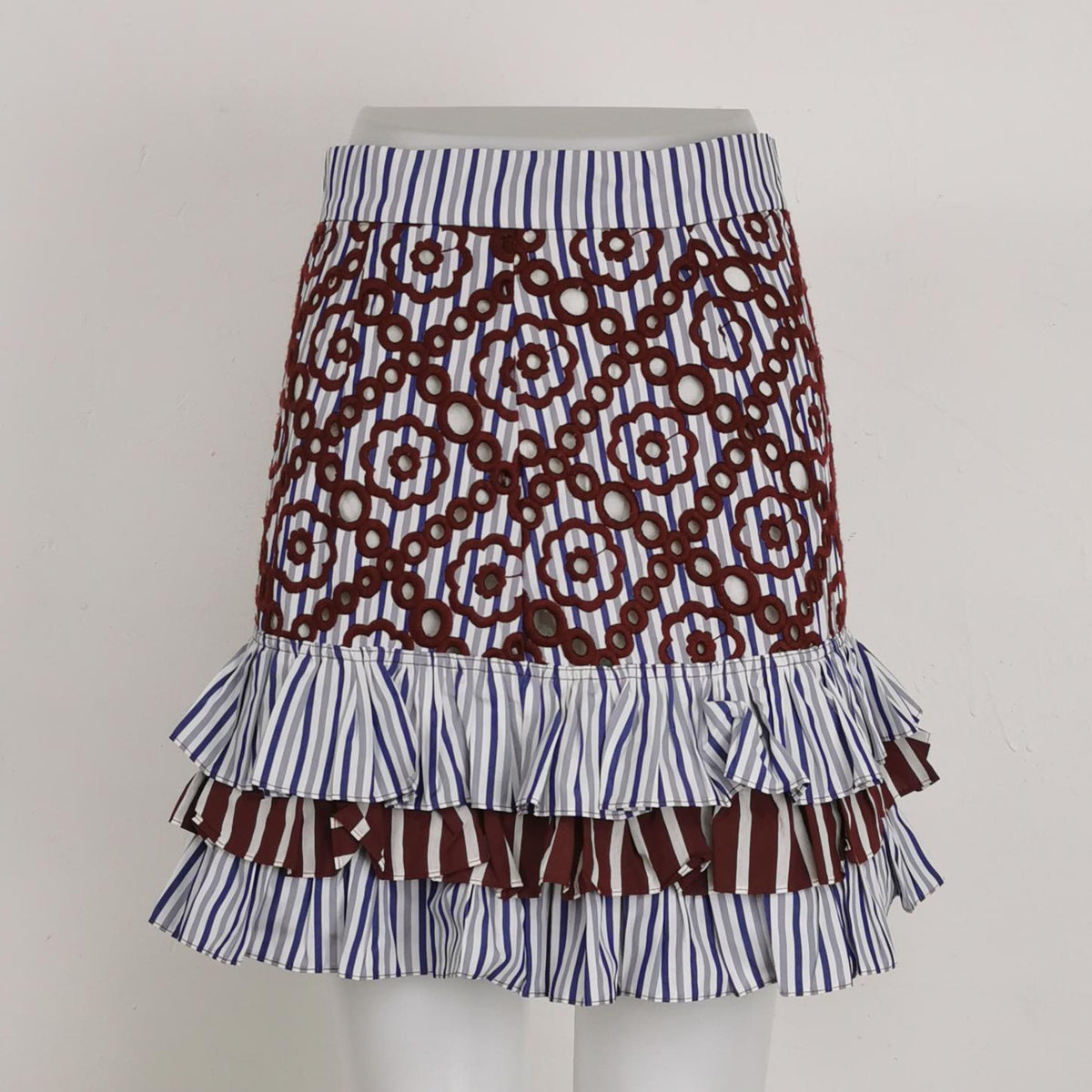 Sandro cocoa and ivory ruffle-trim skirt — view 2