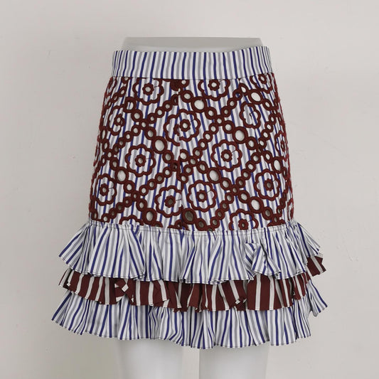 Sandro cocoa and ivory ruffle-trim skirt — view 2