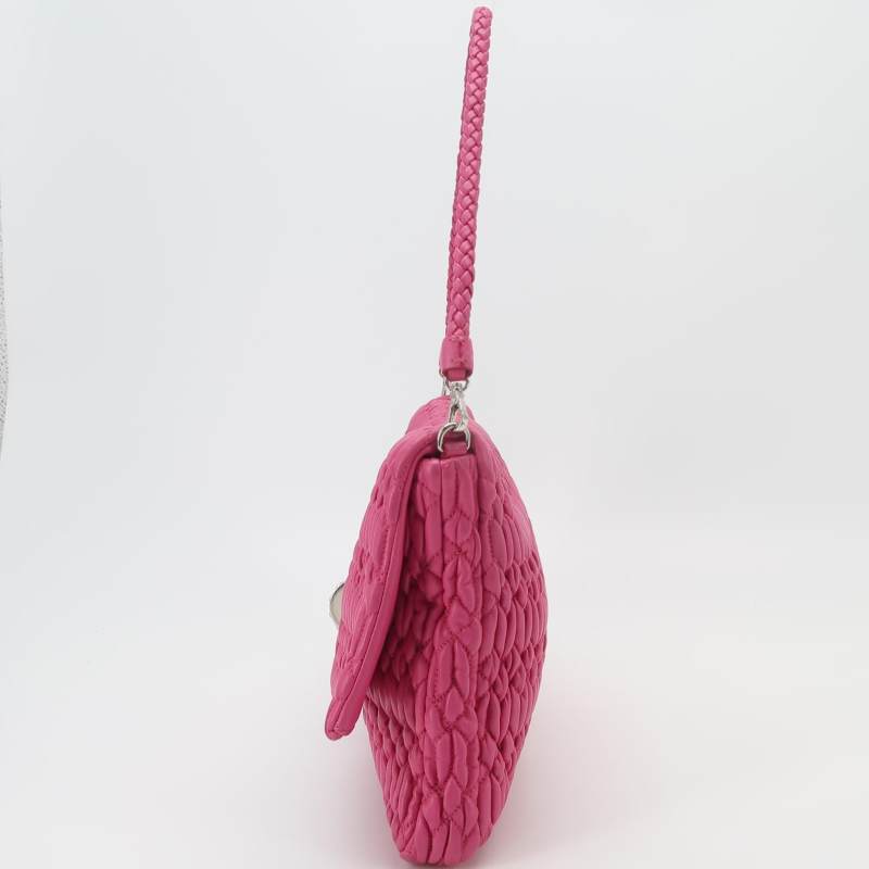 Miu Miu Crystal Quilted Lambskin Shoulder Bag — Rose Red