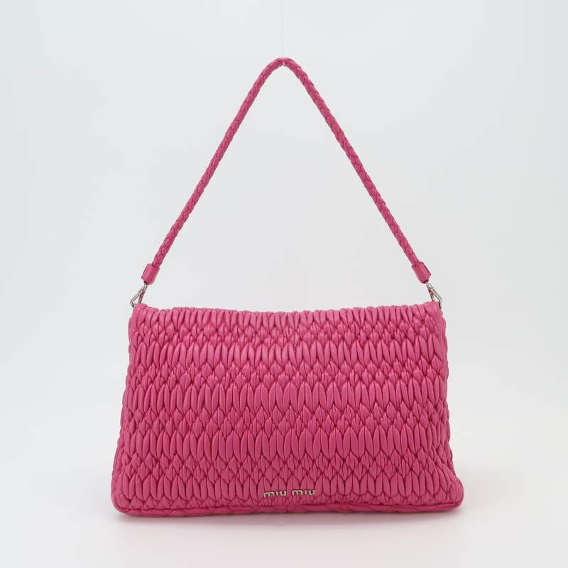Miu Miu Crystal Quilted Lambskin Shoulder Bag — Rose Red