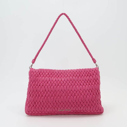 Miu Miu Crystal Quilted Lambskin Shoulder Bag — Rose Red