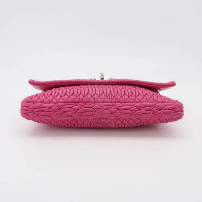 Miu Miu Crystal Quilted Lambskin Shoulder Bag — Rose Red