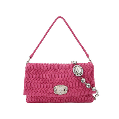 Miu Miu Crystal Quilted Lambskin Shoulder Bag — Rose Red