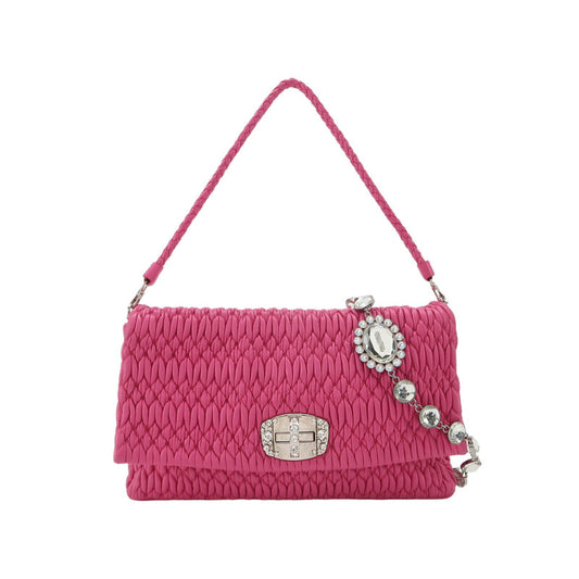 Miu Miu Crystal Quilted Lambskin Shoulder Bag — Rose Red