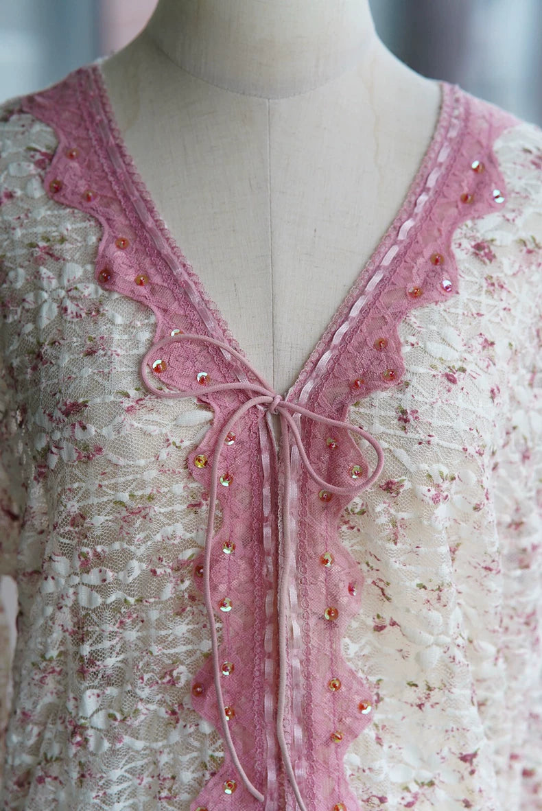 Rose-Lace Tie-Front Cardigan