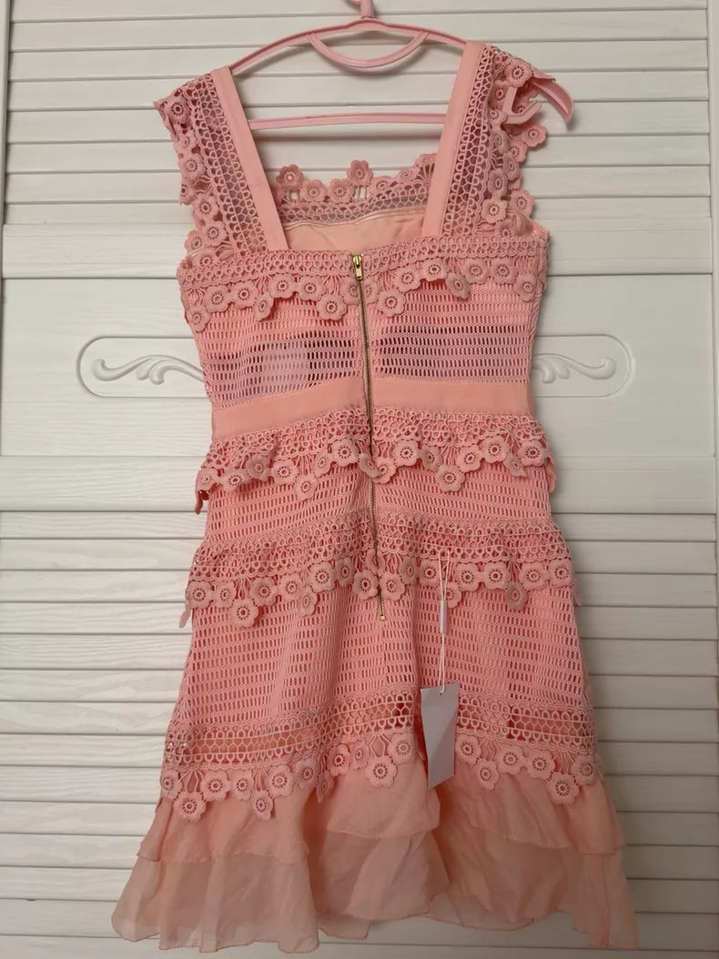 Self-Portrait Petunia Lace Mini Dress — Blush Pink