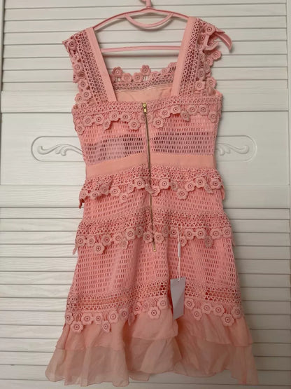 Self-Portrait Petunia Lace Mini Dress — Blush Pink