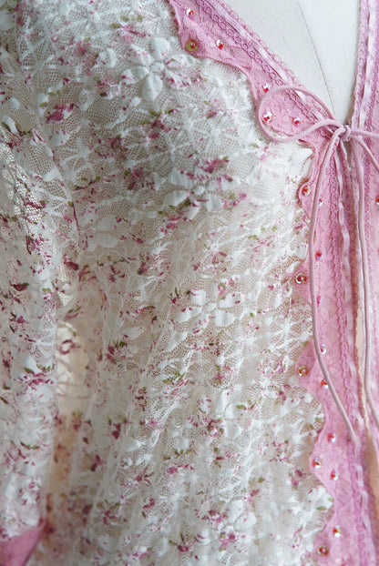 Rose-Lace Tie-Front Cardigan