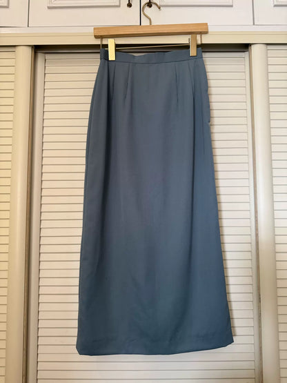 Japanese Vintage Mist-Blue Tailored Maxi Skirt