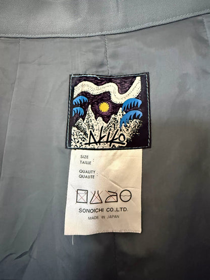 Japanese Vintage Mist-Blue Tailored Maxi Skirt