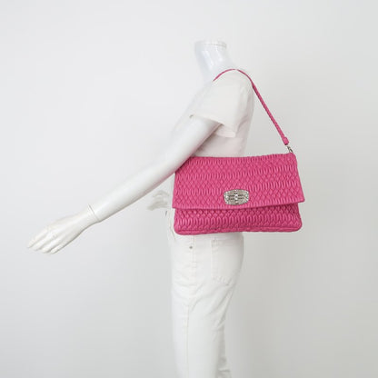 Miu Miu Crystal Quilted Lambskin Shoulder Bag — Rose Red