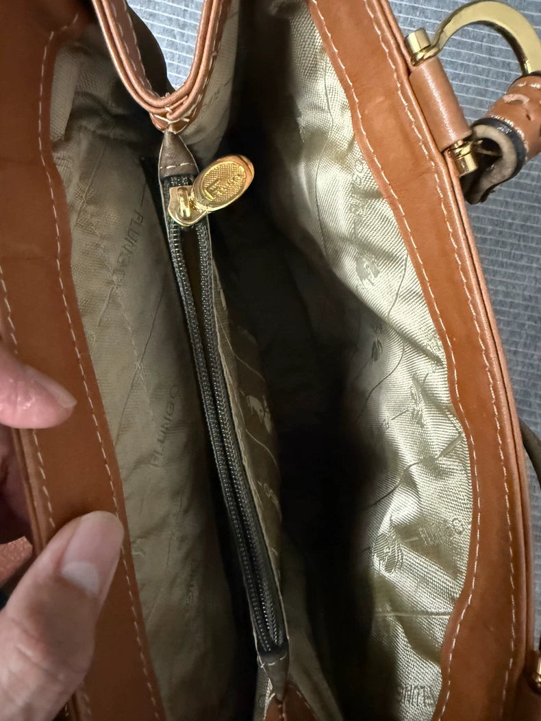 Vintage Olive & Tan Structured Tote Bag — Medium