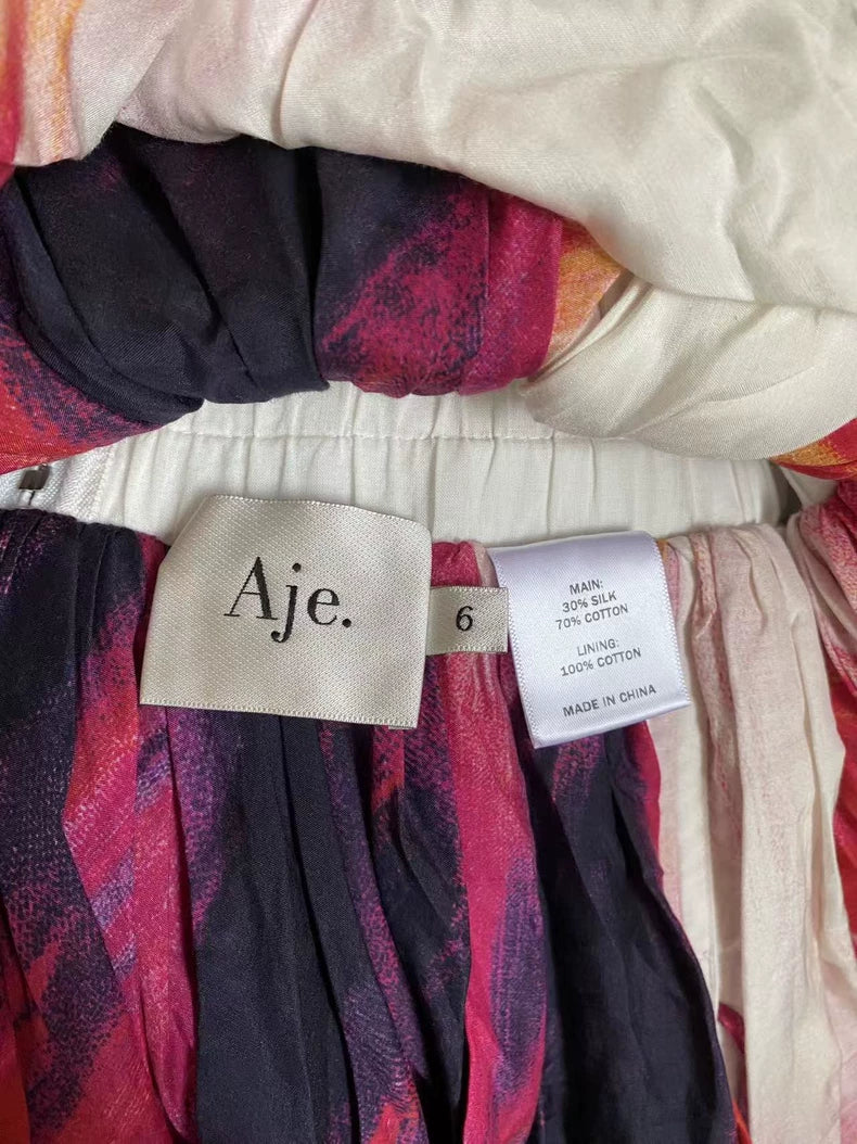 Aje Bronte Watercolor Shirred Mini Dress — Pink Multi