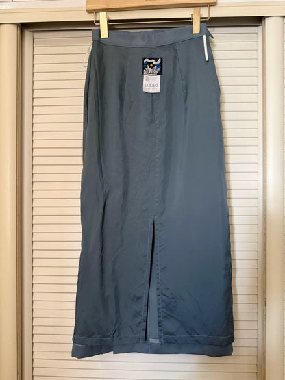 Japanese Vintage Mist-Blue Tailored Maxi Skirt
